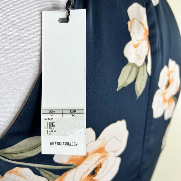 NWT BB Dakota Gardenia Party Dress 4 Floral Blue Cream Ruffle Mini Tiered Sheath - Picture 10 of 13